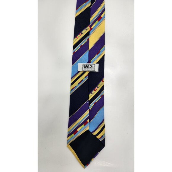 Versace V2 Mens Tie 55"x3.75" 100% Silk Vintage Stripes Made In Italy - Picture 4 of 9